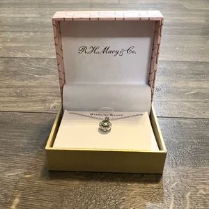 Crystal & Cubic Zirconia Halo Green Sterling Silver Pendant W/ 18” Chain‎ NEW